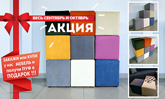 сентябрь-октябрь 2019 г. при ПОКУПКЕ дивана ПУФ в Подарок